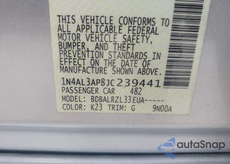 2018 Nissan Altima 2.5 Sl z USA, uszkodzony, nr VIN 1N4AL3AP8JC239441